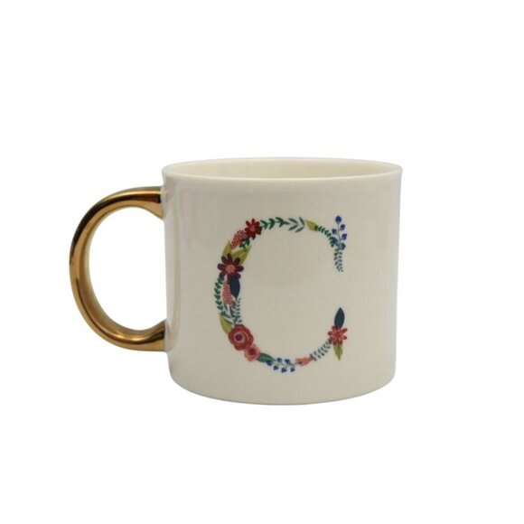 Opalhouse Floral Monogram C Mug Cup Porcelain Gold Handle - Picture 1 of 6